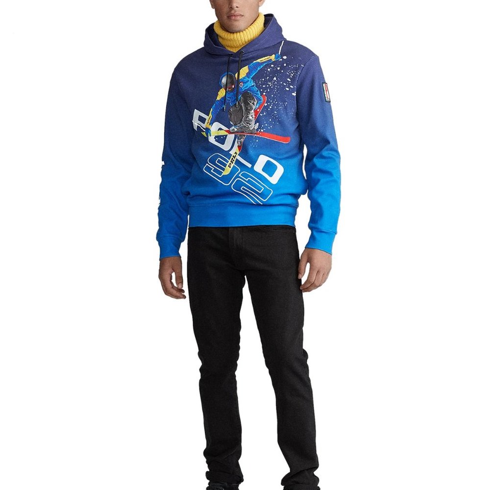 Polo Ralph Lauren Alpine Skier Skiing Team Hoodie Blue Large Racing PRL1 Down - Picture 3 of 12